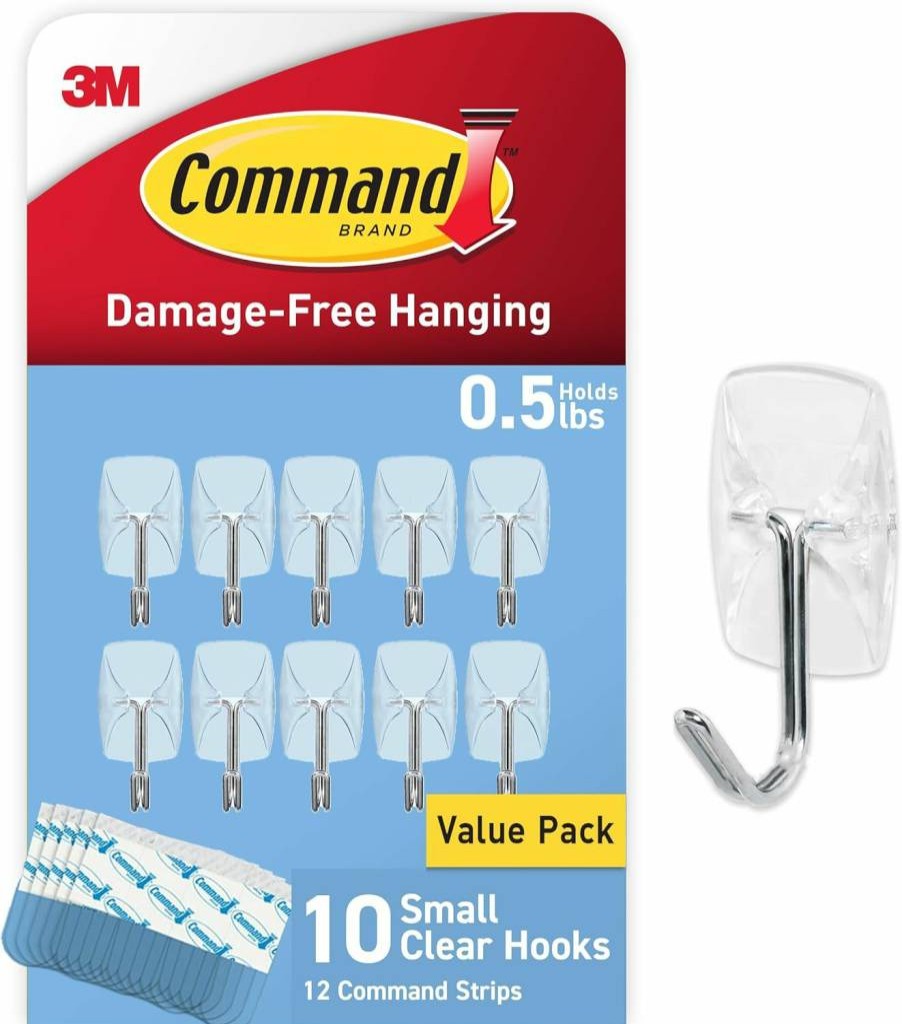 3M Command Small Clear Wire Toggle Hooks - 10 Pack with 12 Adhesive Strips, Damage-Free Hanging Solution for Organization & Storage, Holds 0.5 lb