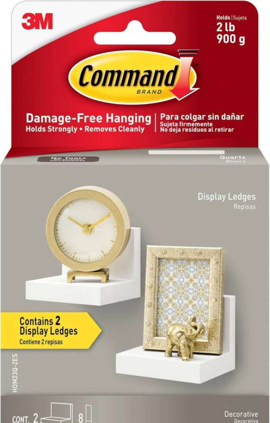 Command Damage-Free Floating Shelves, 2-Pack Slate Display Ledges with Adhesive Strips, Holds 2 lbs – Perfect for Living Room, Bedroom, Kids Room & Office
