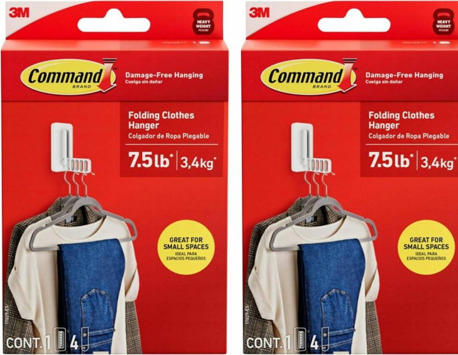 Command Folding Hanger Hook - 5-Tier Space Saving Closet Organizer, Holds 7.5 lbs, Includes 4 Adhesive Strips for Wall Mount, Home Storage Solution