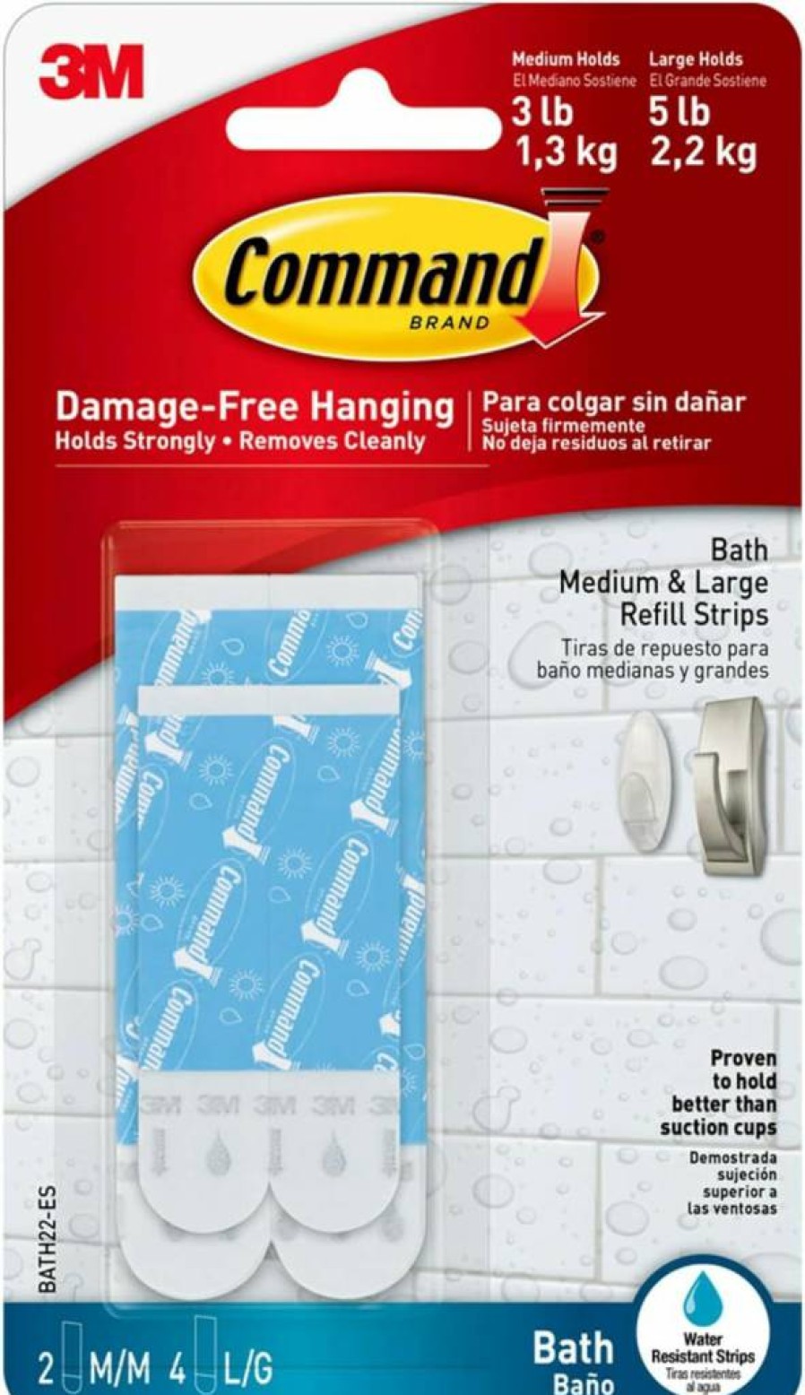 Command Replacement Strips for Hanging, Damage-Free Wall Hooks - 4 Pack