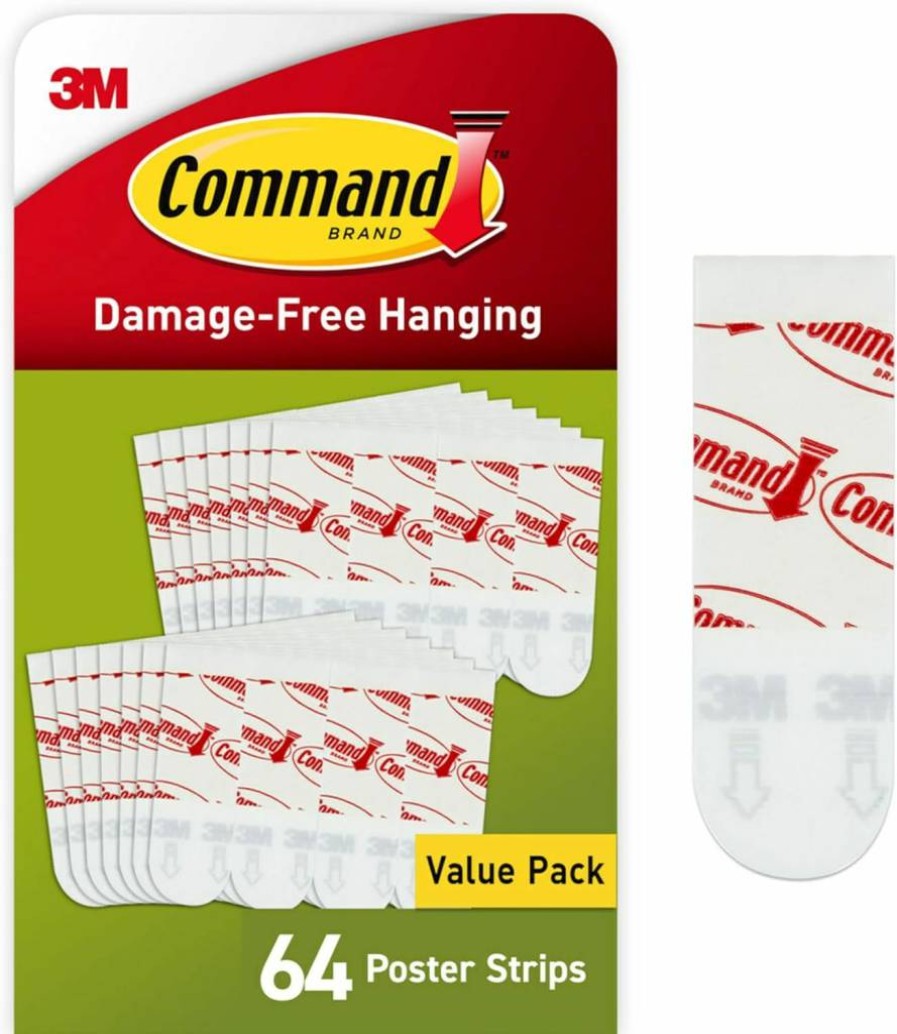 Command White Adhesive Strips - 64 Damage-Free Hanging Strips for Posters, Wall Decor, No Tools Needed, Home & Office Use