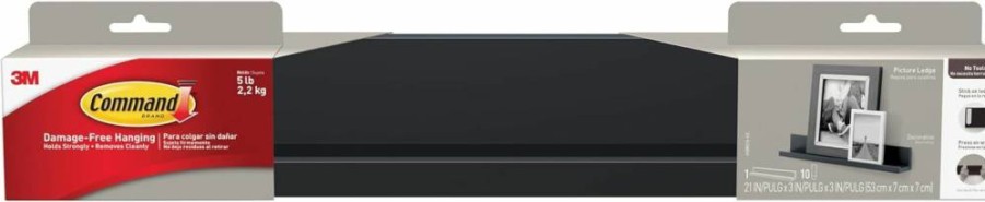 Command Picture Ledge - 21" No Tools Floating Shelf with Adhesive Strips for Damage-Free Hanging, Slate Finish - Display Photos & Decor Easily
