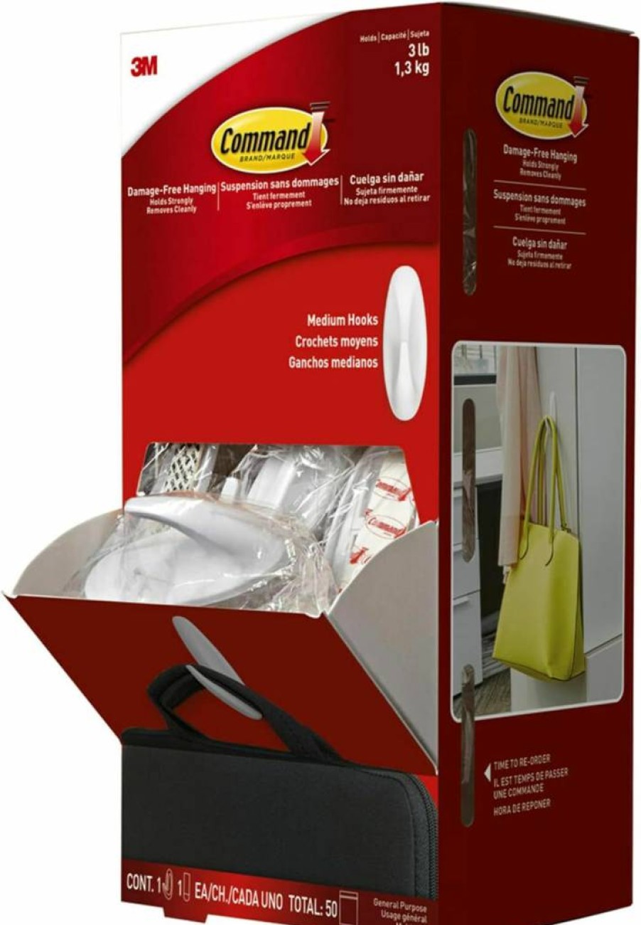 Command Medium Adhesive Hooks Value Pack - 50 Sets of Damage-Free, No Tools Wall Hooks for Decorations with Adhesive Strips