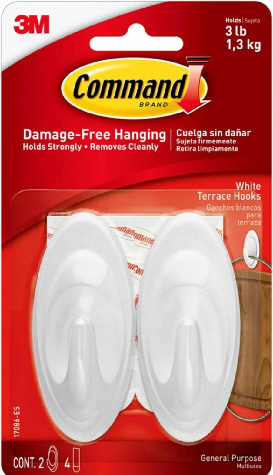 Command Outdoor Hooks - Damage-Free Hanging Solution with Weather-Resistant Strips, Holds 3lb for Wall Decor (2 Hooks & 4 Strips)