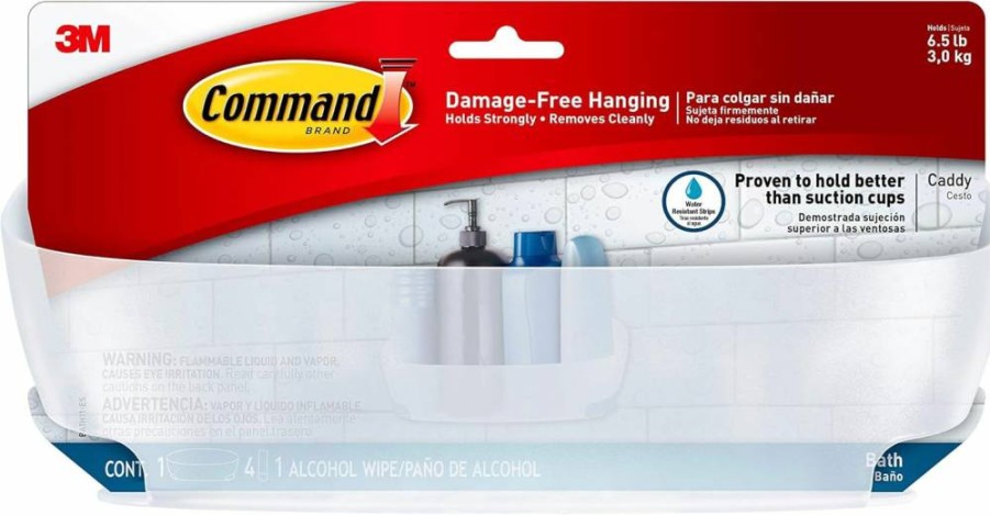 Command Shower Caddy – Damage-Free Bath Organizer with 4 Waterproof Strips, Holds 6.5 lbs, No Suction Cups Needed (11.46 x 4.66 x 4.82 Inches)
