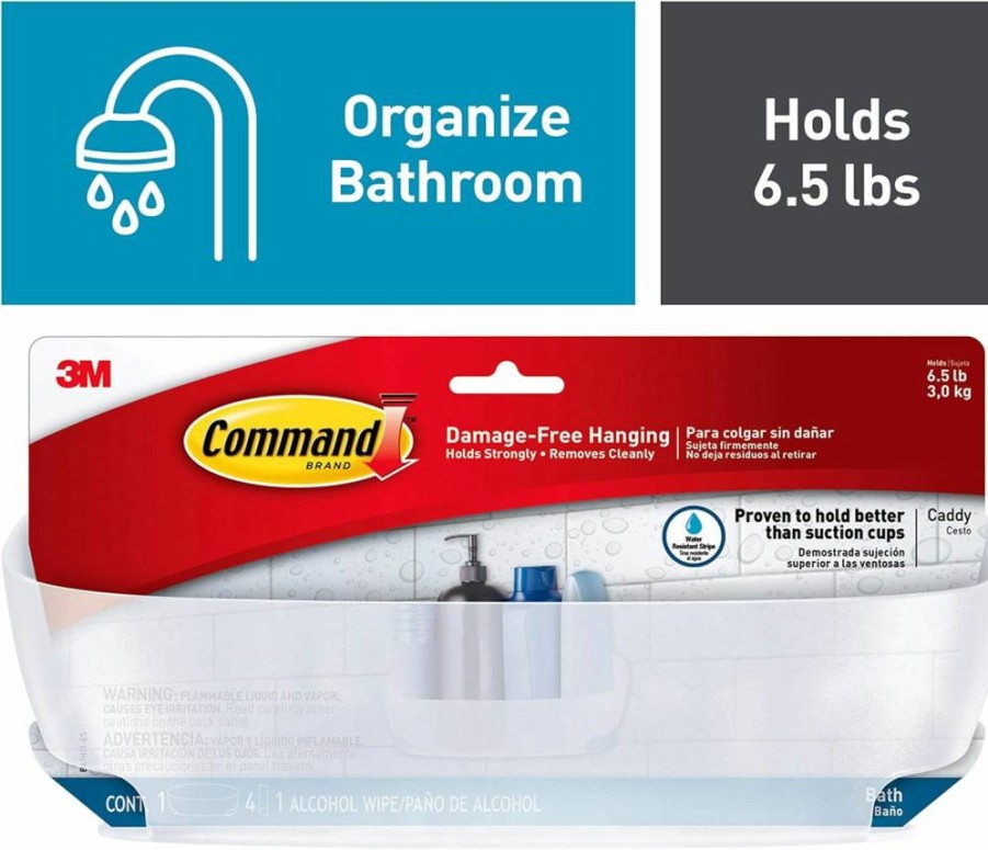 Command Shower Caddy – Damage-Free Bath Organizer with 4 Waterproof Strips, Holds 6.5 lbs, No Suction Cups Needed (11.46 x 4.66 x 4.82 Inches)