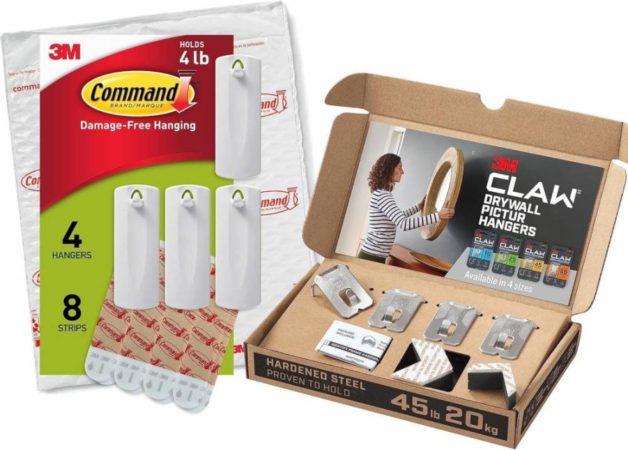 Command Sawtooth Picture Hangers - 4 White Damage-Free Wall Hooks with 8 Command Strips for No-Tool Frame Hanging in Living Spaces