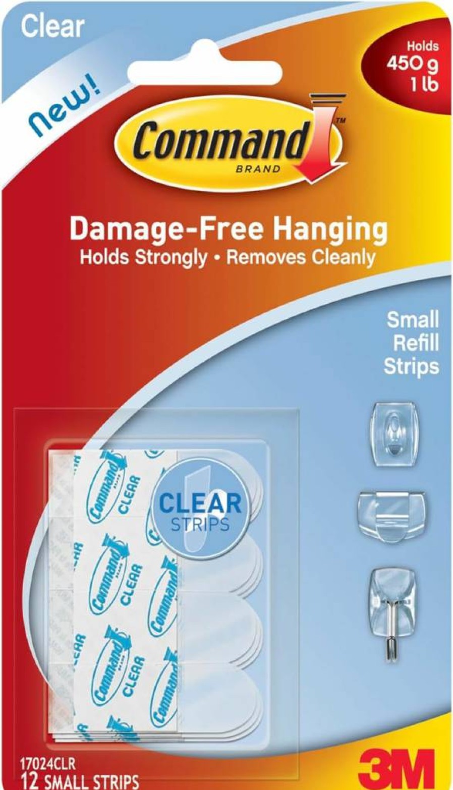 Command Clear Small Refill Strips - 12 Pack, 0.5 lb Hold Strength, Reusable Adhesive Strips for Hooks, Toggles & Light Clips, Compatible with Command Hooks