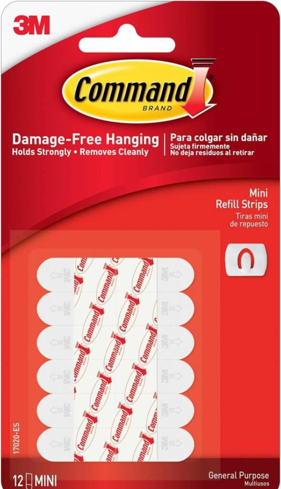 Command Mini Refill Adhesive Strips - 12 White Damage-Free Hanging Strips for Wall Hooks, No Tools Required Removable Wall Adhesive for Living Spaces & Home Decor