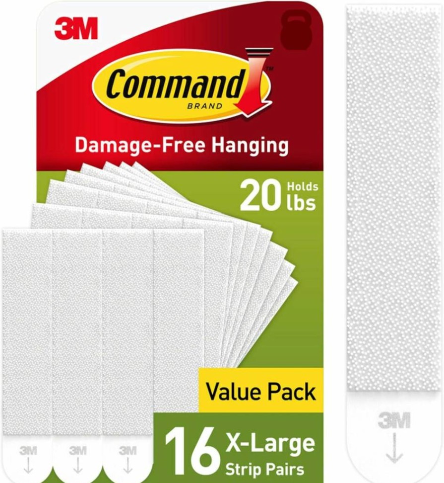 Command Heavy Duty Picture Hanging Strips - 32 Pack (16 Pairs) 20 LB Weight Capacity, Damage-Free Wall Hangers for Home Decor, White Adhesive Strips