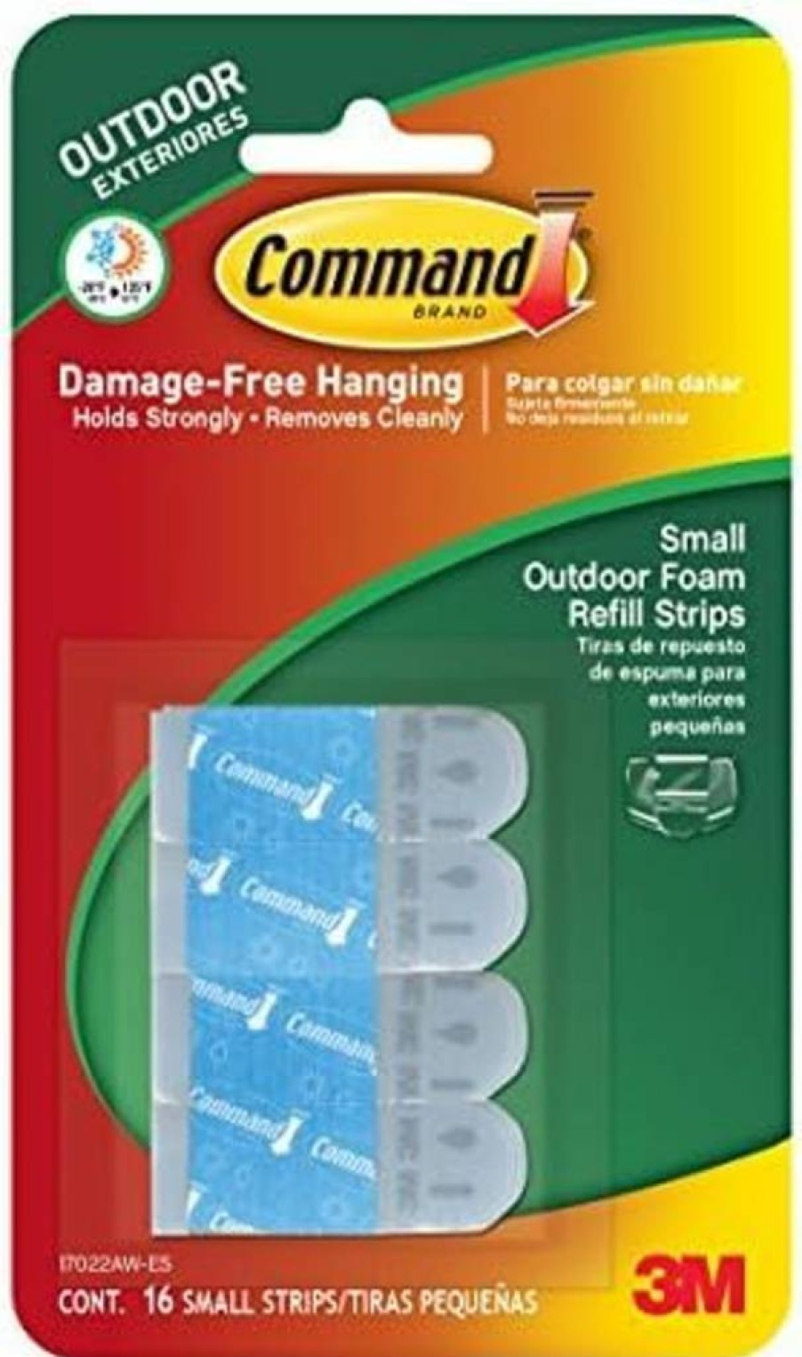 Command Outdoor Small White Refill Strips - 16-Pack Weatherproof Adhesive Strips for Damage-Free Hanging, Reusable Wall Hooks for Home Decor & Organization