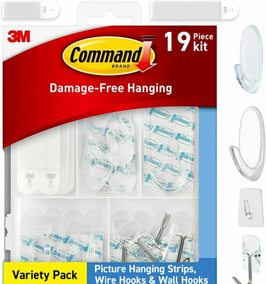 Command Clear Variety Pack - 8 Picture Hangers, 4 Wire Hooks & 11 Wall Hooks for Damage-Free Decor Hanging (Holds Up to 19 Items)