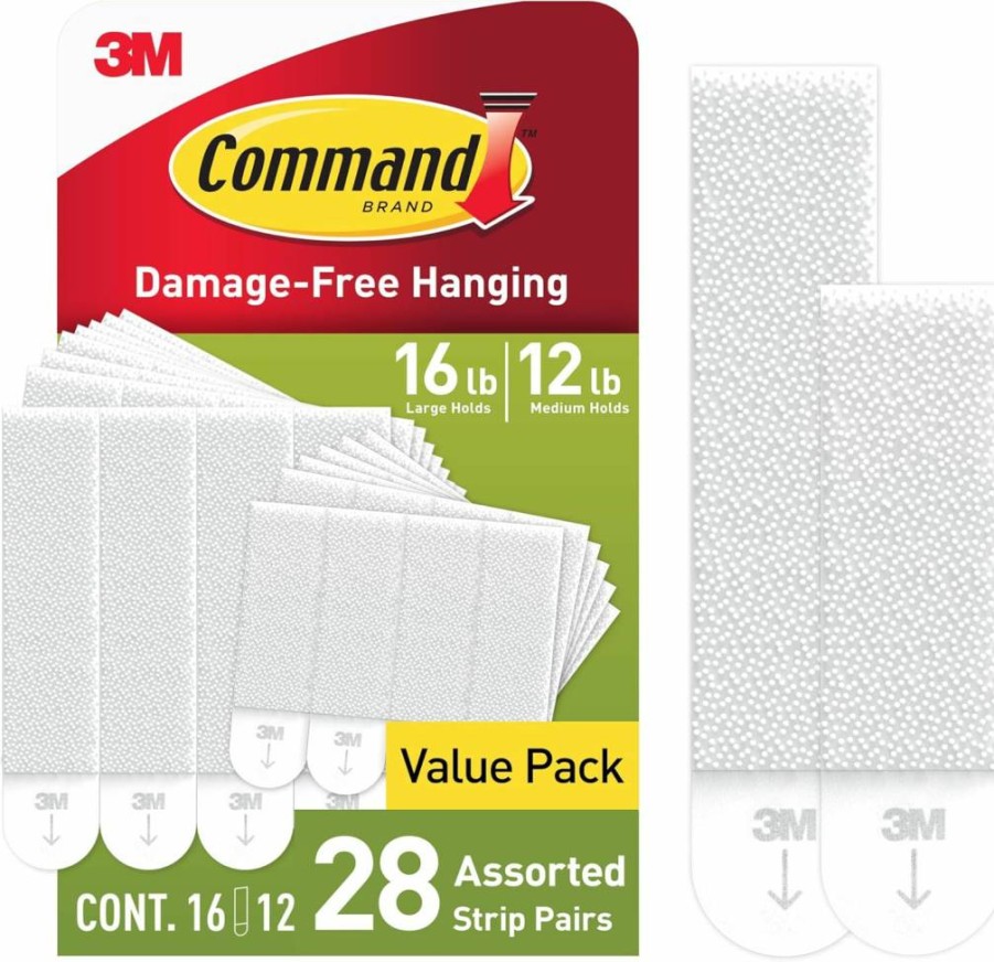 Command Picture Hanging Strips 56-Pack (15 lb & 10 lb) - Damage-Free Adhesive Hangers for Frames, Home Decor - 28 Assorted Pairs - White