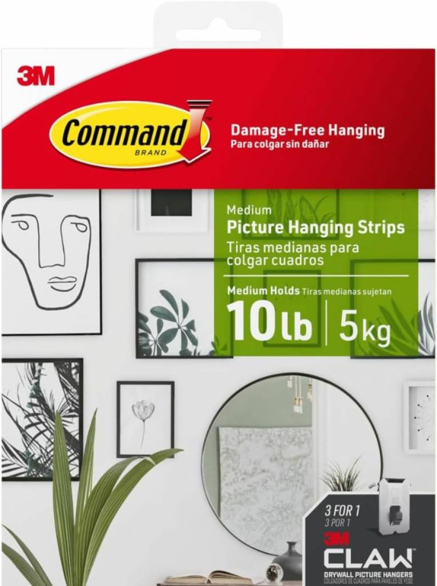 Command Picture Hanging Kit with 3M Claw Hangers - 16 Strips (8 Pairs) & 3 Hooks for 15-45 lb Frames, Damage-Free Wall Decor for Home & Room