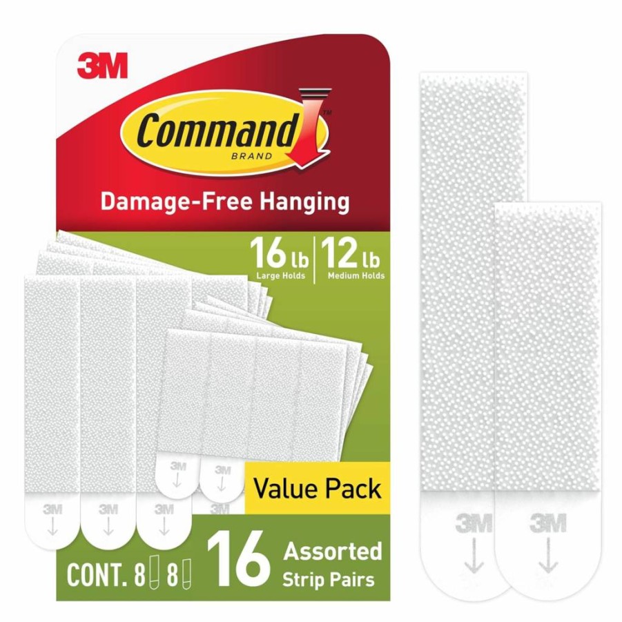 Command Picture Hanging Strips - 8 Medium & 8 Large Pairs, Damage-Free Wall Hooks, No Tools Needed, White, for Living Spaces & Home Decor
