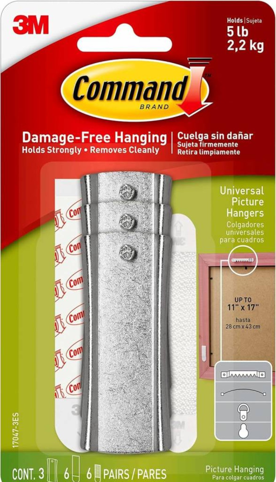 Command Heavy Duty Sticky Sawtooth Hanger – 5 lbs Weight Capacity, Damage-Free Hanging, 3M Adhesive Technology