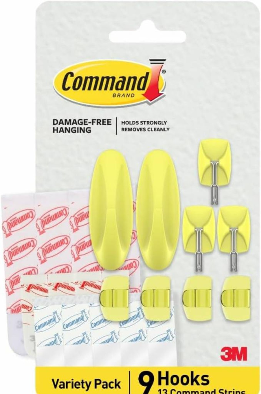 Command Damage-Free Hanging Strips & Hooks - 9 Citron Hooks & 13 Adhesive Strips, No Tools Needed for Home Decor, Wall Organizers, Picture Hanging
