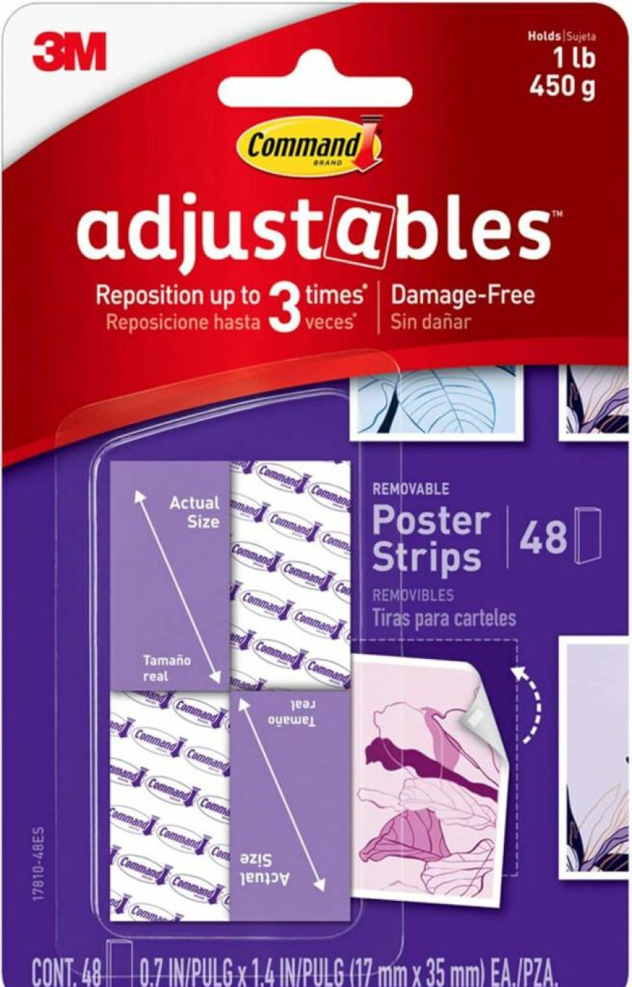 Scotch-Mount Command Adjustable Poster Strips, Repositionable Value Pack, 48 Strips, Damage-Free Hanging