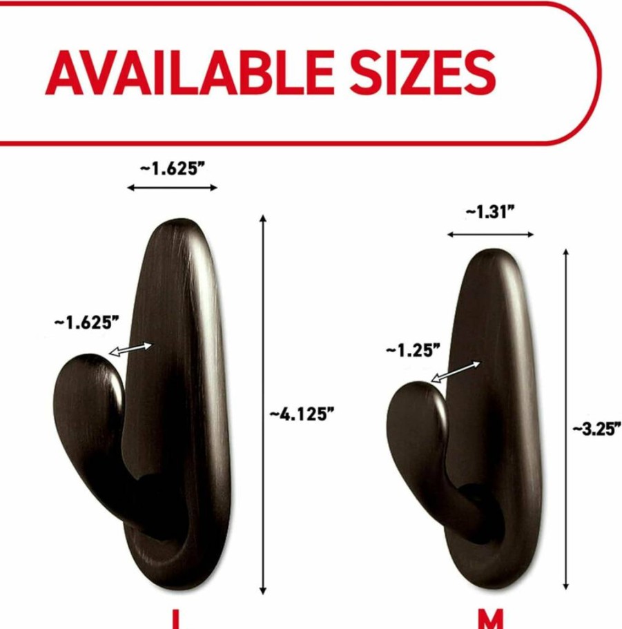 Command Medium Oil Rubbed Bronze Wall Hooks - 2 Pack with 4 Adhesive Strips, Damage-Free Hanging Solution for Home Decor, Holds 3 lbs, Classic Metal Hooks for Hats, Keys & More