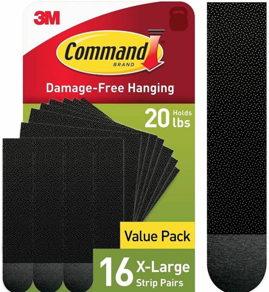 Command Heavy Duty Picture Hanging Strips - 32 Pack (16 Pairs) 20LB XL Black Adhesive Hangers for Damage-Free Wall Decor