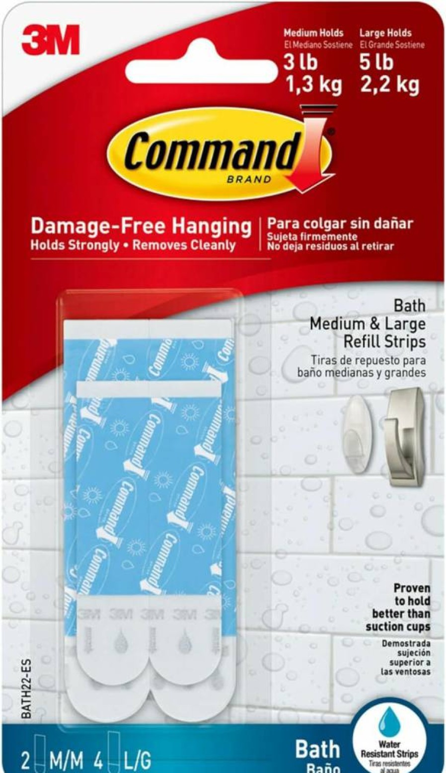 Command Bath Strips Refill - 2 Medium & 4 Large Water Resistant Adhesive Strips, 1-Pack, Blue (Bath22-Es-E)