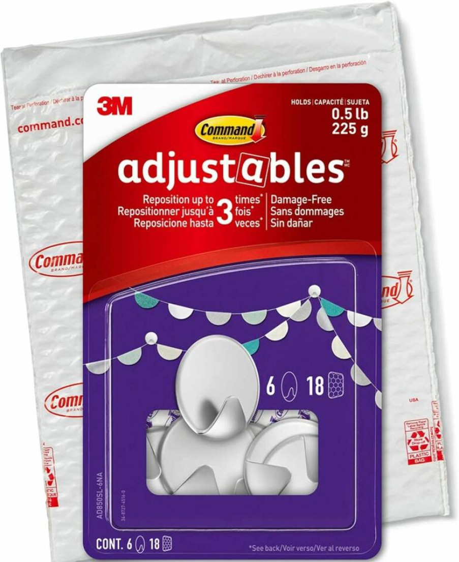 Command Adjustable & Repositionable Hooks, Damage-Free Hanging, 12 Hooks & 36 Strips, 1/2 Lb Capacity, Quartz Finish