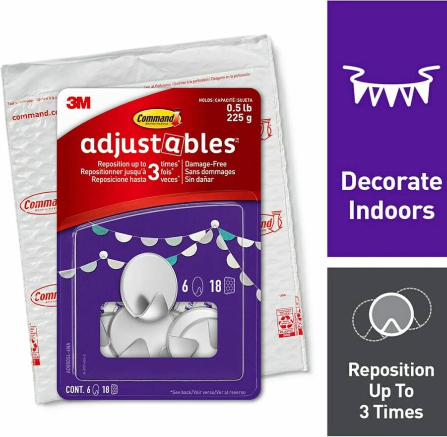 Command Adjustable & Repositionable Hooks, Damage-Free Hanging, 12 Hooks & 36 Strips, 1/2 Lb Capacity, Quartz Finish