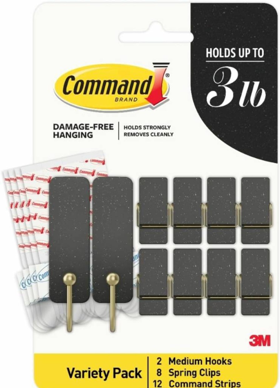 Command Mixed Hooks Pack - 10 Sage Hooks & 12 Adhesive Strips (2 Medium Hooks, 8 Spring Clips) for Hanging Christmas Decorations & Wall Organization