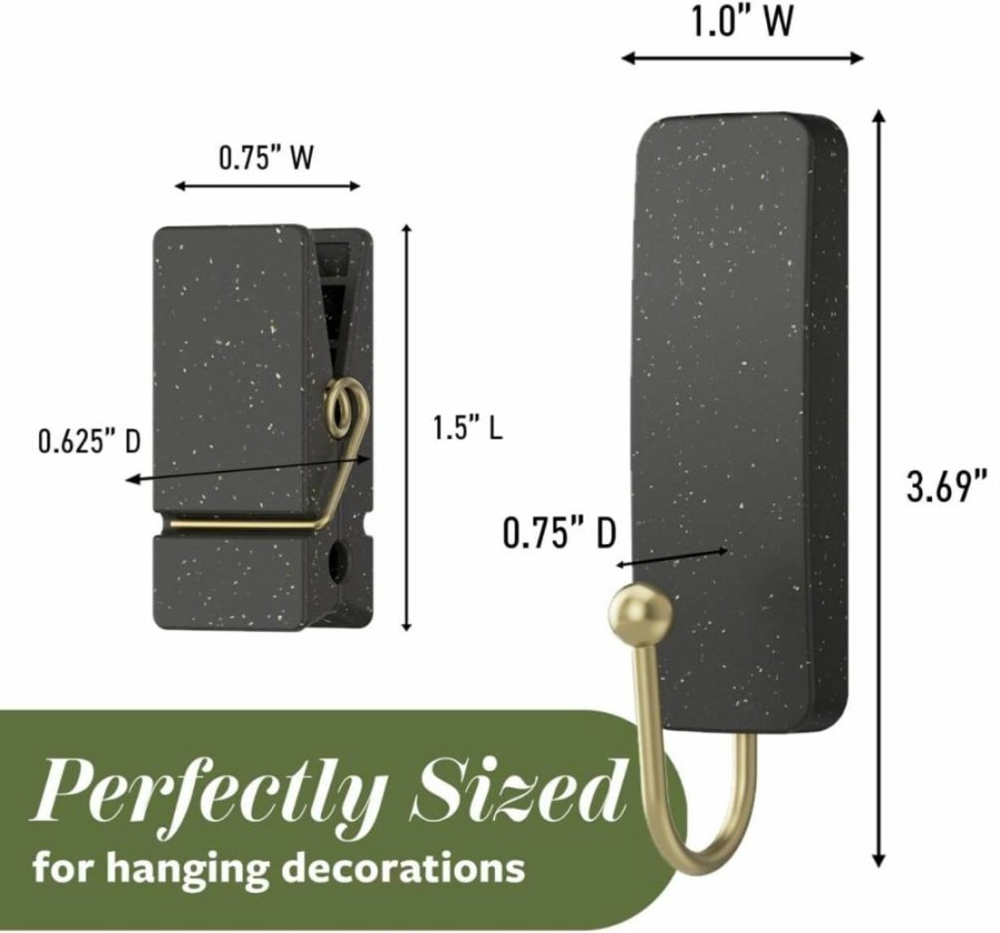 Command Mixed Hooks Pack - 10 Sage Hooks & 12 Adhesive Strips (2 Medium Hooks, 8 Spring Clips) for Hanging Christmas Decorations & Wall Organization