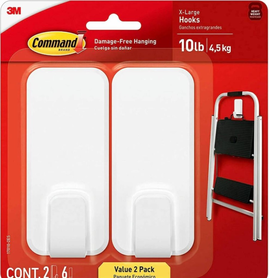 Command X-Large Wall Hooks - 2 Pack with 8 Adhesive Strips, Damage-Free Picture Hanging Solution, No Tools Required for Walls in Living Spaces & Offices