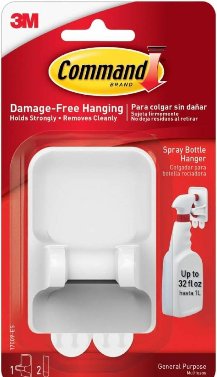 Command Spray Bottle Hanger - 2 Pack, Adhesive Hook for Cleaning Supplies, No Damage Wall Mount, Organize Your Home