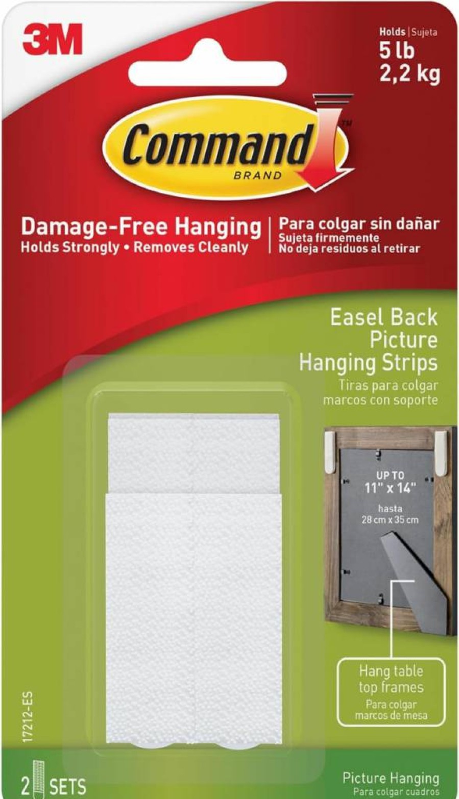 Command Damage-Free Picture Hanging Strips - 2 Sets (4 Strips + 2 Spacers), Holds 5lbs, No Nails Easy Frame Hanger for Tabletop Photos & Wall Art