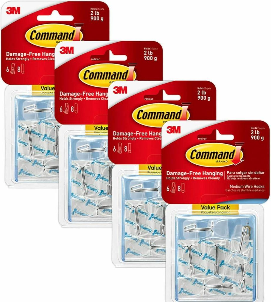 3M Command 17065Clr-6Es Clear Wire Hooks, 6 Hooks with 4 Adhesive Strips, Damage-Free Hanging Solution