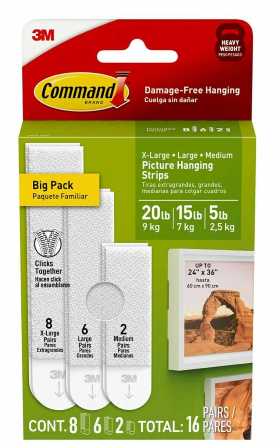 Command Heavy Duty Picture Hanging Strips Mixed Pack - 16 Pairs Damage-Free Hanging Strips for Heavyweight Frames & Decor