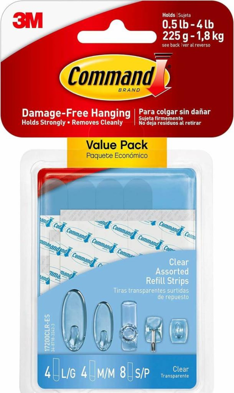 Command 6-Pack Clear Refill Strips for Damage-Free Hanging (17200Clr-Es) - Assorted Sizes, Easy to Use